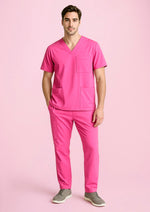 BIZ CARE Unisex Pink V-Neck Scrub Top CST250US