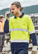 SYZMIK Mens Hi Vis Spliced Long Sleeve Polo - Hoop Taped ZH235