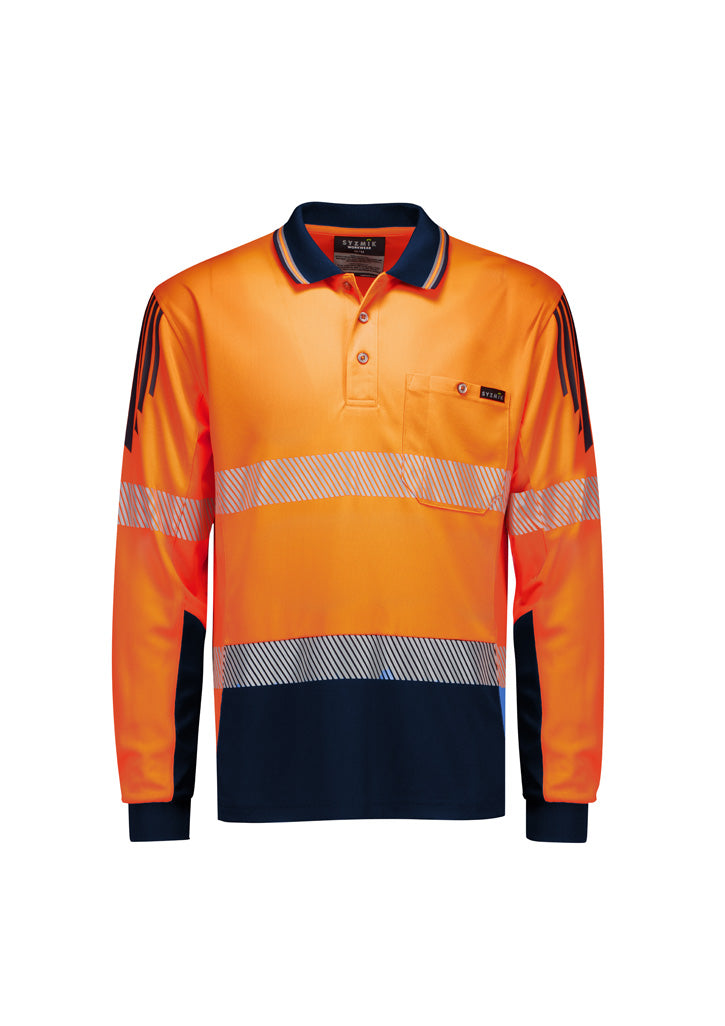 SYZMIK Mens Hi Vis Flux Segmented Tape Long Sleeve Polo ZH550