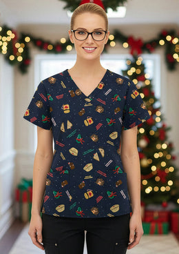 BIZ CARE Womens Christmas Scrub Top C602W