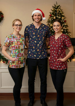 BIZ CARE Unisex Christmas Scrub Top C603U