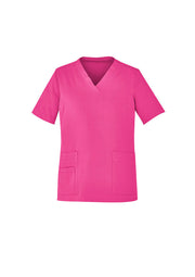 BIZ CARE Unisex Pink V-Neck Scrub Top CST250US