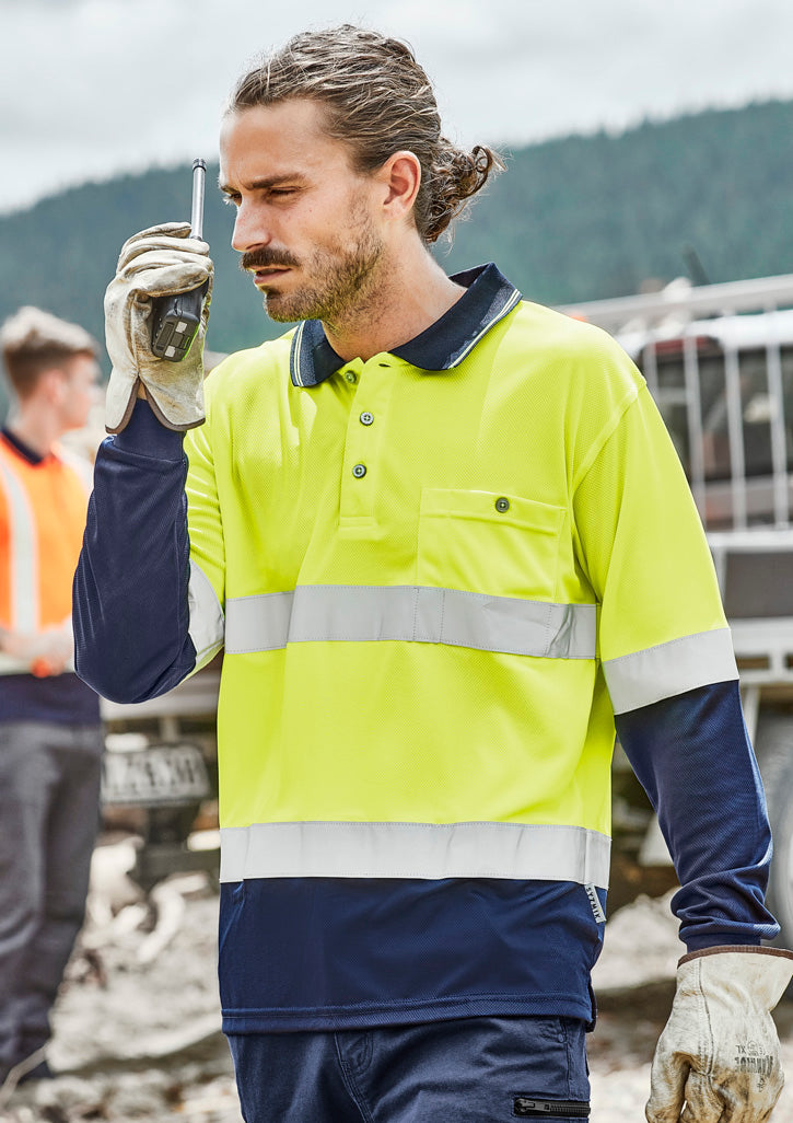 SYZMIK Mens Hi Vis Spliced Long Sleeve Polo - Hoop Taped ZH235
