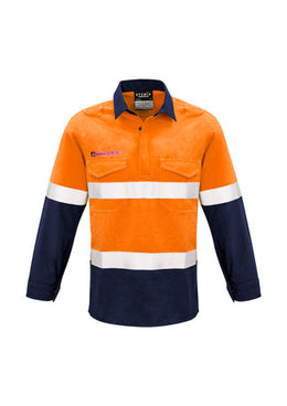 SYZMIK Mens FR Closed Front Hooped Taped Spliced Shirt ZW133