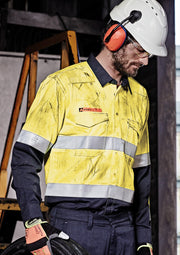 SYZMIK Mens Orange Flame Hi Vis Open Front Spliced Shirt - Hoop Taped ZW140