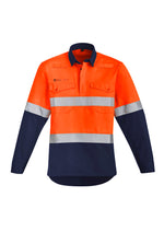 SYZMIK Mens Orange Flame Hi Vis Closed Front Shirt - Hoop Taped ZW143