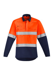 SYZMIK Mens Orange Flame Hi Vis Closed Front Shirt - Hoop Taped ZW143