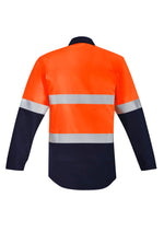 SYZMIK Mens Orange Flame Hi Vis Closed Front Shirt - Hoop Taped ZW143