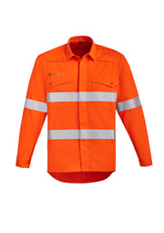 SYZMIK Mens Orange Flame Hi Vis Open Front Shirt - Hoop Taped ZW145