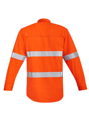 SYZMIK Mens Orange Flame Hi Vis Open Front Shirt - Hoop Taped ZW145